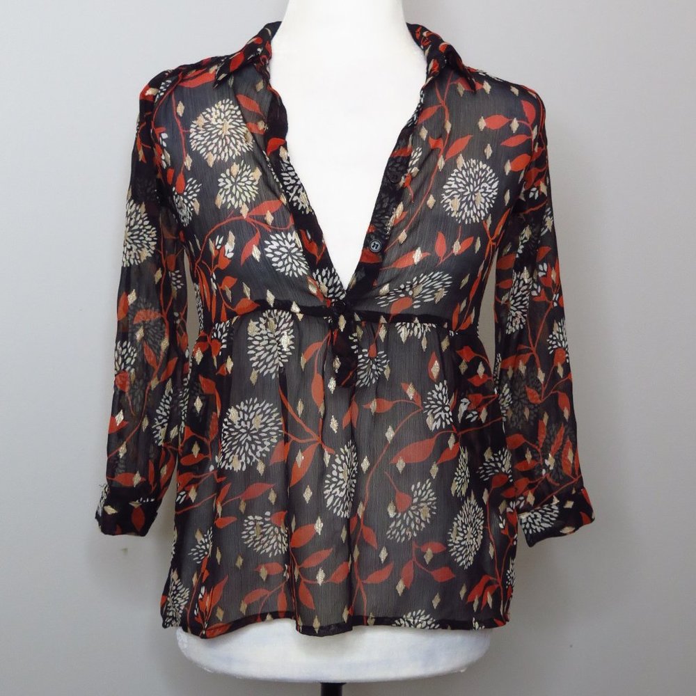 Sheer Black Patterned Tunic Top